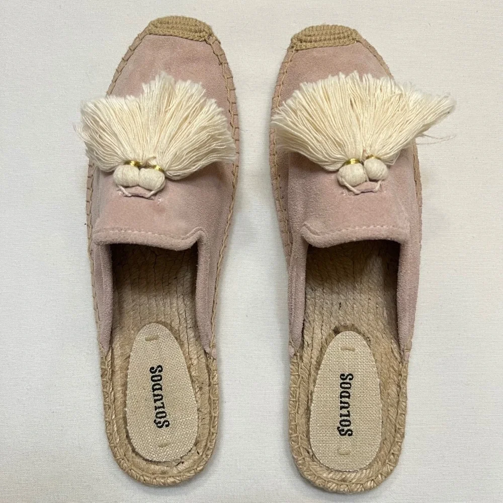 Soludos Blush Pink Boho Feminine Suede Venetian Tassel Mule Espadrille Size 10